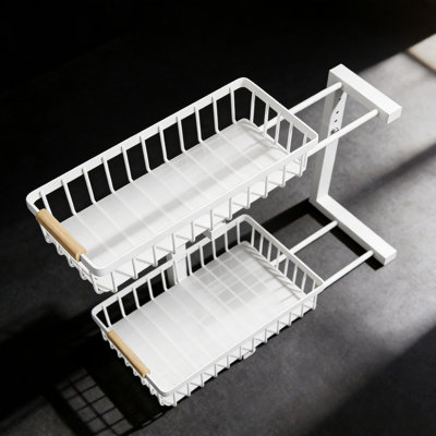 Under Sink Organizer Pull Out Drawer, 2-Tier Height Adjustable Kitchen And Bathroom Cabinet Storage With Smooth Sliding Rails, Space Saving L-Shaped D
