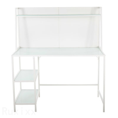 Tier Contemporary Desk, White Metal & Frosted Glass