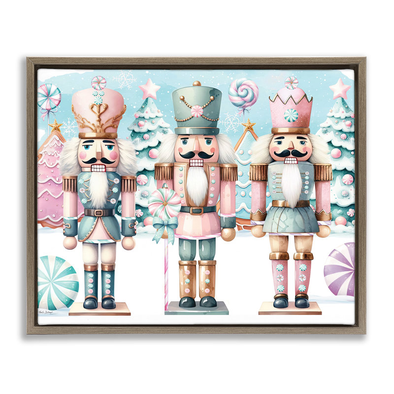 «Pastel Nutcracker Trio», art mural sur toile flottante par Nicole DeCamp, H 17 po x l 21 po, Cadre flottant orme Montalcino
