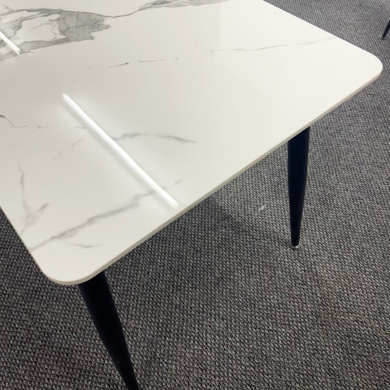 Stone Top Metal Base Dining Table, White