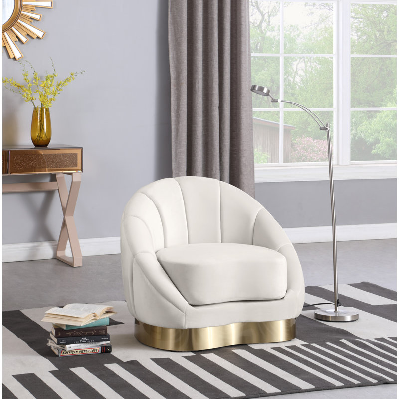 Shelly 34.25" Wide Tufted Velvet Barrel Chair, Cream Velvet