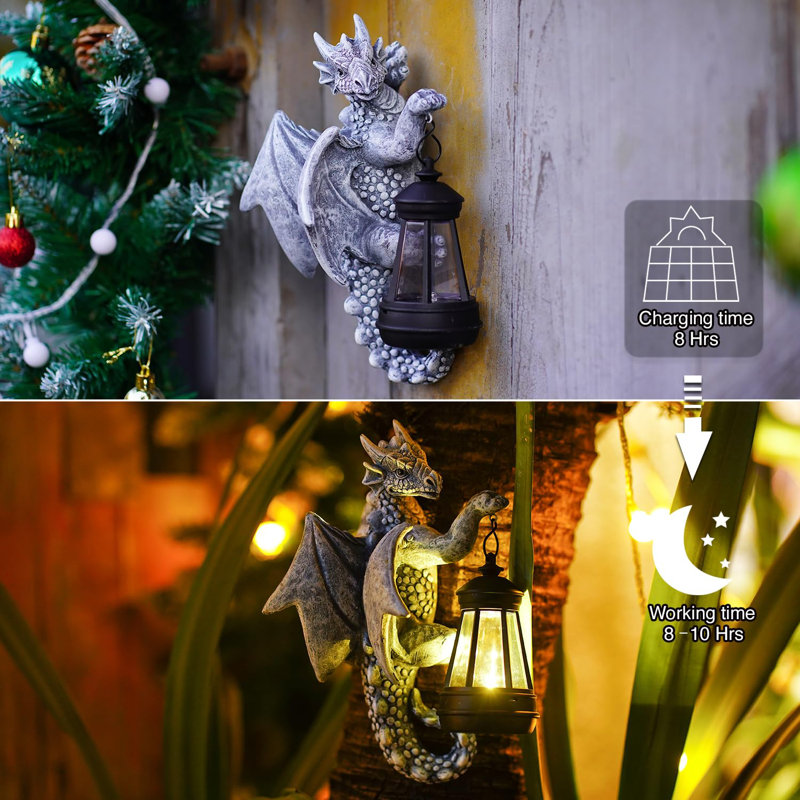 Dragon Tree Hugger Garden Statue with Solar Lantern