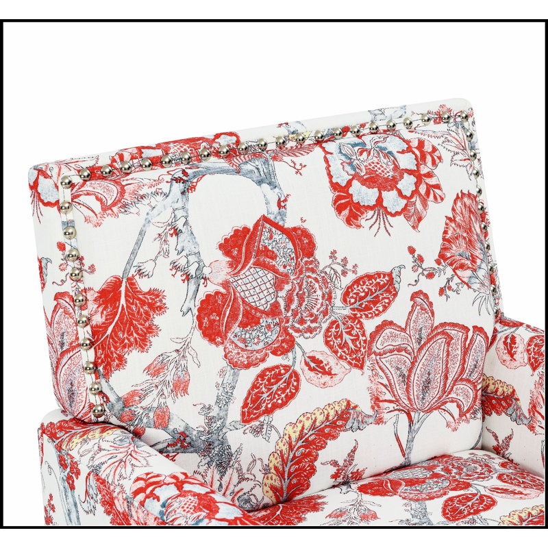 Fauteuil fleuri avec garniture cloutée et pieds en bois massif, idéal pour un décor champêtre et traditionnel, fauteuil d'appoint pour salon Wayfair