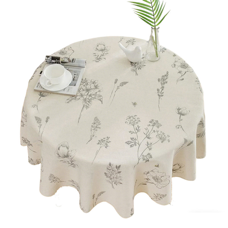 Beige Printing Tablecloth, 150  Cm, Small Round Table Linen, Cotton And Linen