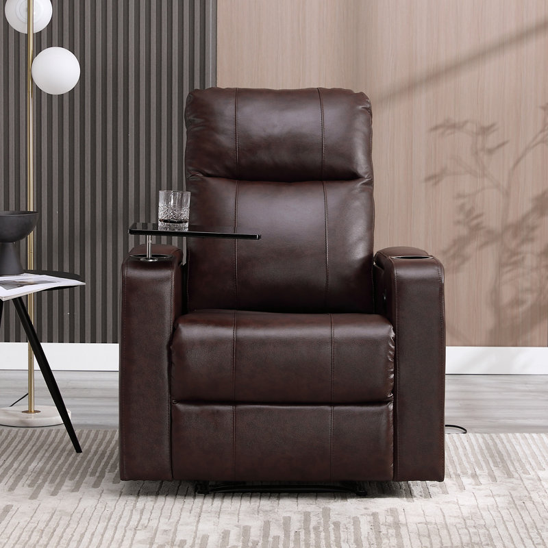 Fauteuil inclinable électrique en cuir 33,1 po Ryun, Similicuir brun caillou