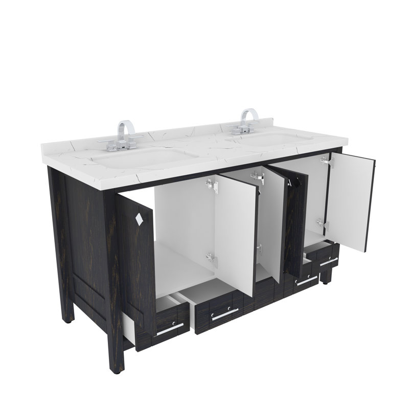 Analis 59'' Double Bathroom Vanity with Engineered Marble Top, Dark Blue