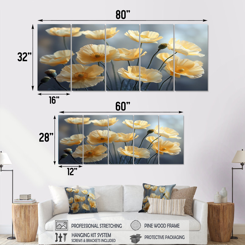 Eshan - coquelicots, ensemble d'art sur toile, H 32 po x l 80 po
