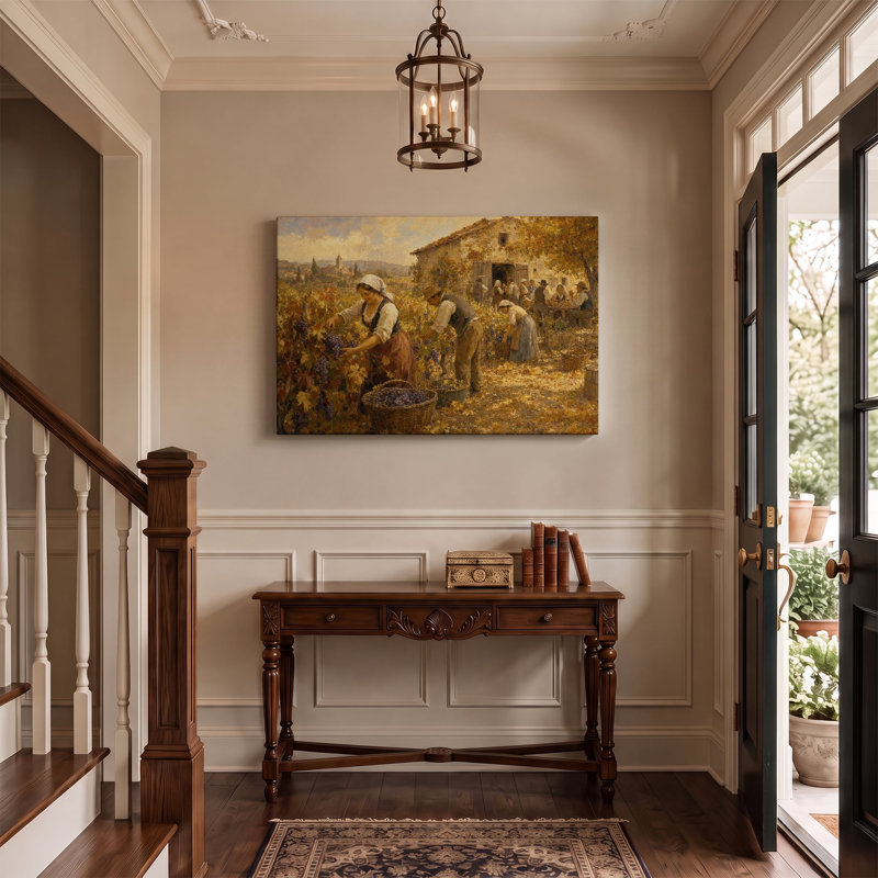 Reproduction d'une peinture sur toile représentant les vendanges - 40 x 60 cm, 16"Hx24"W