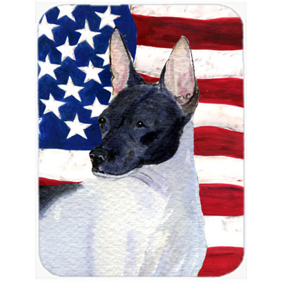 Trinx Patriotic USA American Flag with Rat Terrier Glass Cutting Board
