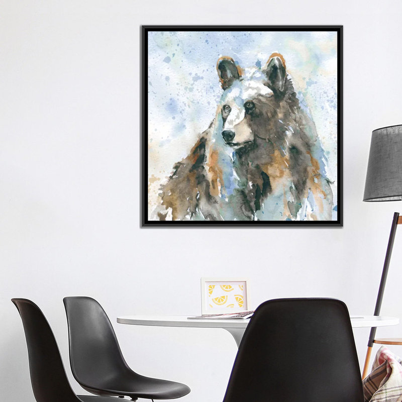 « black bear on blue » par carol robinson, reproduction d’art sur toile tendue, H 37 po x l 37 po x P 1,5 po, Pas de tapis