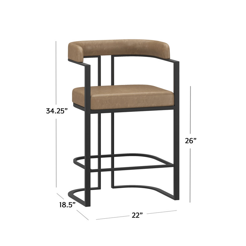 Francoise Metal And Upholstered Half Moon Commercial Grade Stool, Counter Stool (26" Seat Height)