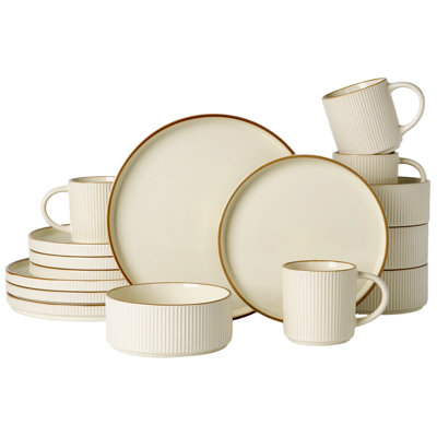 Azal Stoneware Dinnerware Sets, 16 Piece Dish Set