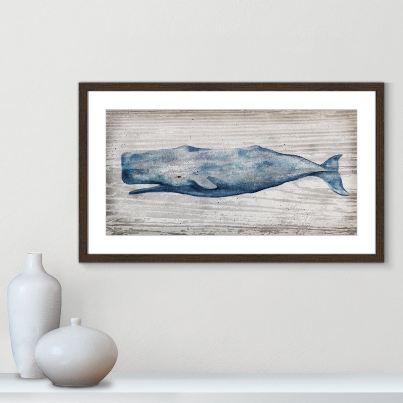 Baleine bleue Brannen - reproduction de cadre photo, Papier dans un cadre photo, H 25,5 po x l 45,5 po, Walnut Slim