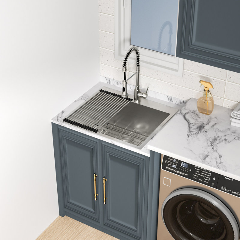 Évier de cuisine à cuve simple à cuve simple en acier inoxydable L 22 po x l 22 po