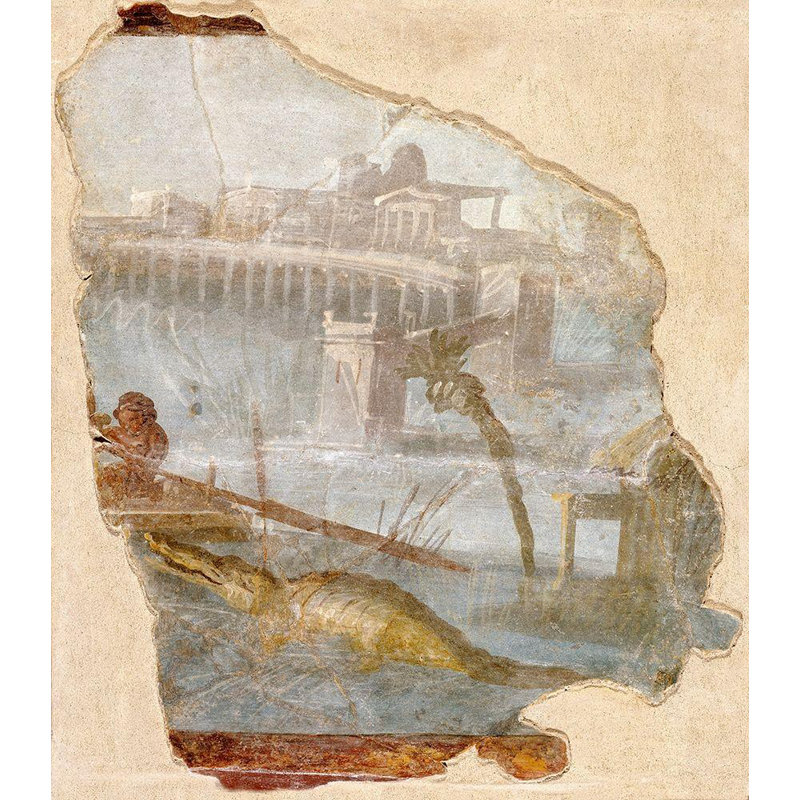 Inconnu, œuvre d'art sur toile tendue de la galerie d'art romain du 1er siècle: Fragment de fresque avec paysage nilotique