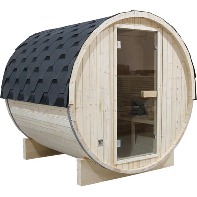 Outdoor Barrel Steam Sauna, Canadian Pine Sauna Room for 6-8 Person with 6KW ETL Certified TOULE Heater,Rocks, 8mm Tempered Glass, Waterproof System