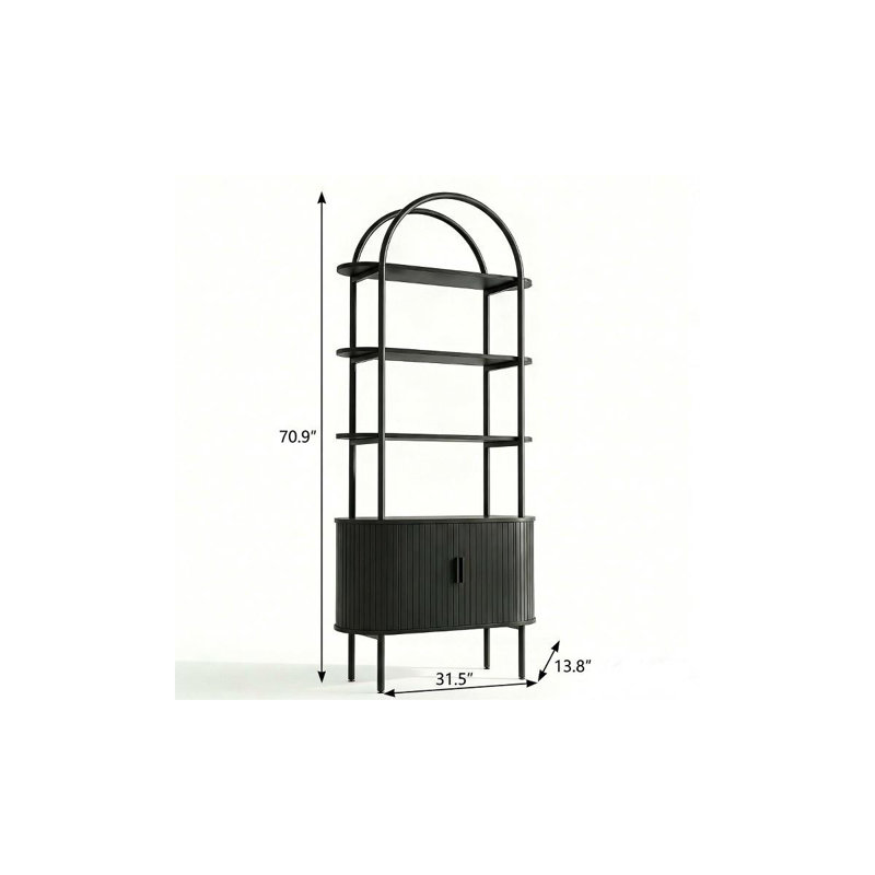 Bibliothèque étagère 71 "à quatre niveaux en bois noir avec deux portes