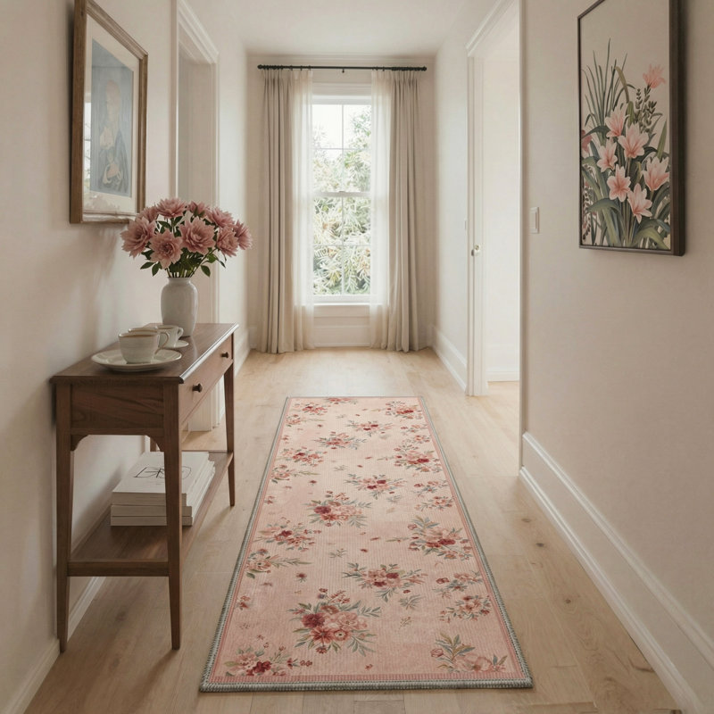 Tapis d'intérieur rose / bleu / vert lavable à la machine Acker avec envers antidérapant, Tapis de couloir 2 pi 3 po x 6 pi