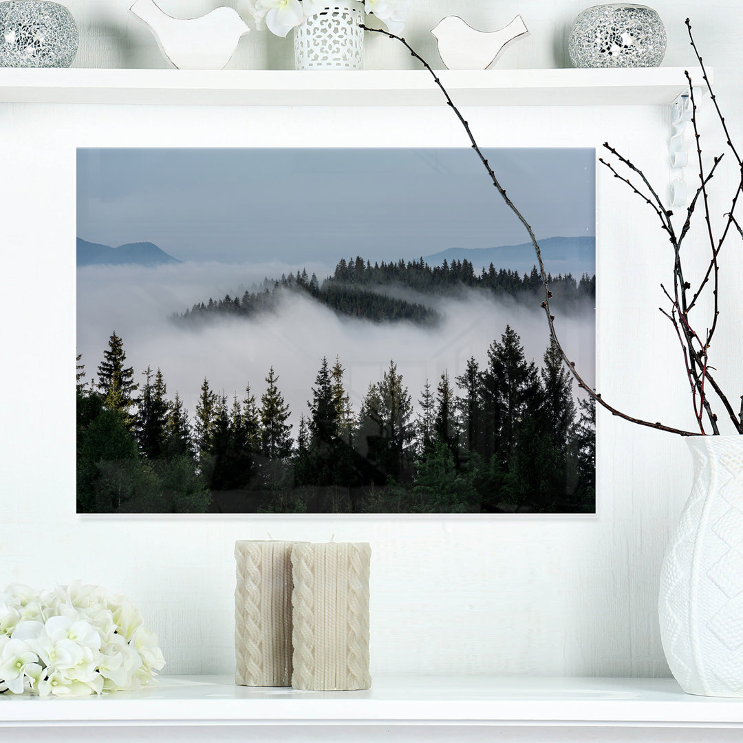 Dark Trees and Fog Over Mountains Landscape Photographic Print on Wrapped Canvas Design Art 