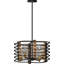 Lustre suspendu cage d'intérieur 4 lumières en bronze et noyer d'inspiration industrielle