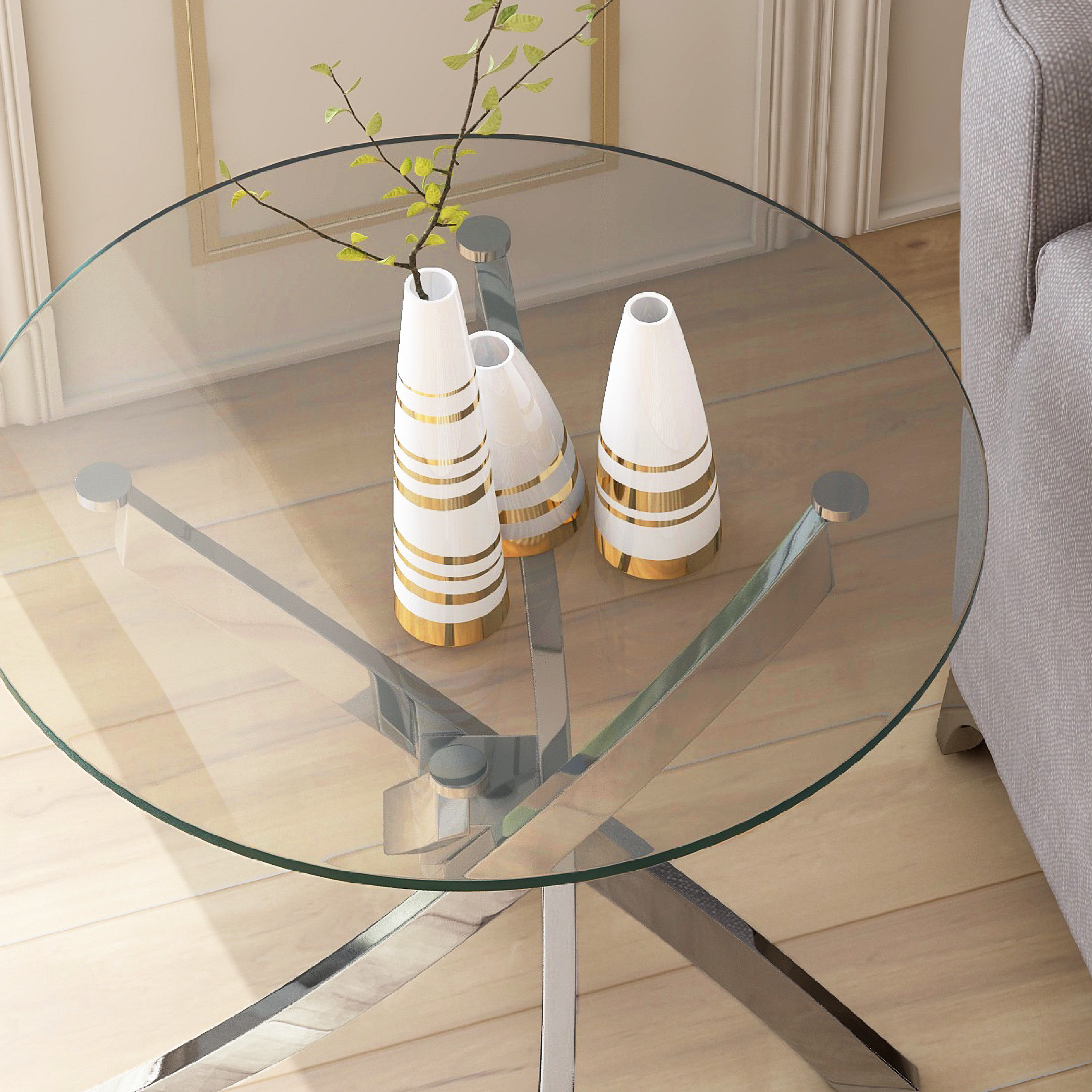 Orren Ellis Magallanes Glass Top Cross Legs End Table & Reviews