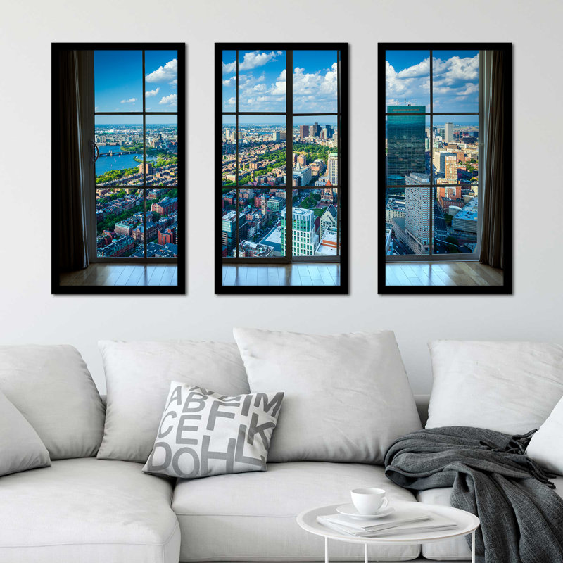 «Back Bay, in Boston, Massachusetts Window», ensemble de 3 reproductions de photos, H 33,5 po x l 52,5 po x P 1 po