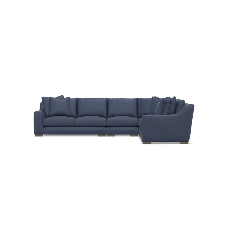 Sectional, Blue Polyester, 35" H x  140" W x 110" D, Right Hand Facing