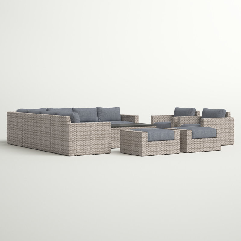 Ensemble de conversation modulaire en rotin 12 pièces avec coussins Avrahom, gris