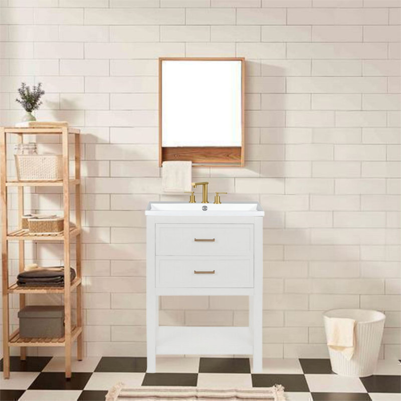 Meuble-lavabo moderne 24 po avec lavabo supérieur, Blanc