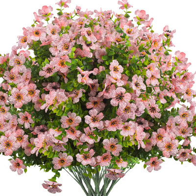 Fleurs artificielles artificielles pour la décoration printanière extérieure, 16 faisceaux en fausse soie colorée résistante aux rayons UV réaliste pour l'extérieur porche patio maison jardin jardinières pots de fleurs 