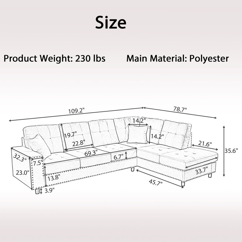 Canapé modulaire en L avec coussins de dossier amovibles et 2 coussins , Polyester gris foncé