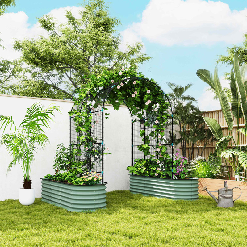 Galvanized Raised Garden Beds with Arch Trellis