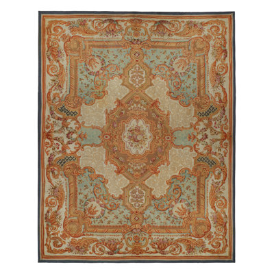 Rug & Kilim Oversized Antique Aubusson Rug In Brown And Cream With Medallions | In Brown;beige;pink
