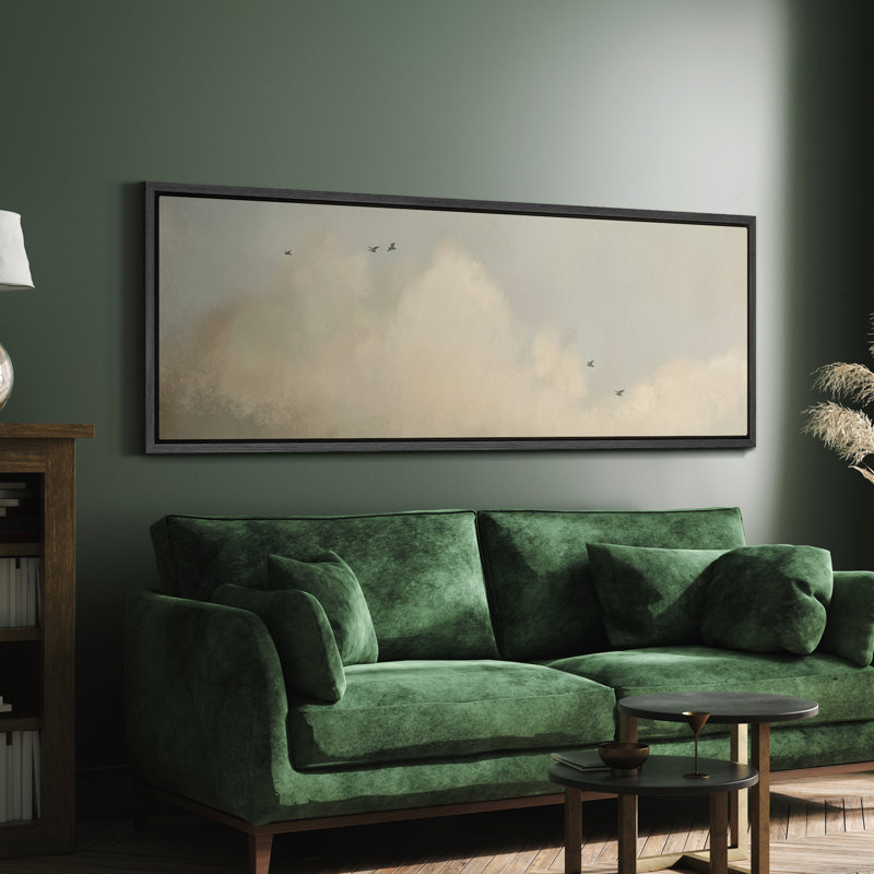 «Mute Green Serene Sky Clouds Neutral Living Extra Large», reproduction d'art sur toile encadrée, H 20 po x l 60 po