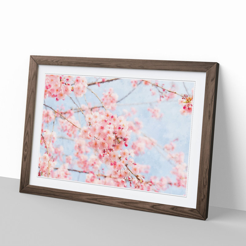 Pink Cherry Blossom Flowers Vol.9 - Framed Print, 48cm H x 65cm W x 2cm D, Walnut Framed