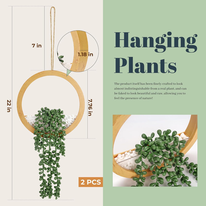 Paquet de 2 plantes artificielles à suspendre 15 po Boho Wall Decor