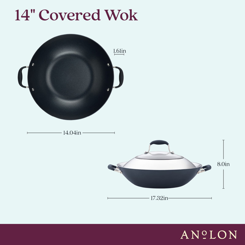 Anolon Advanced Home Hard Anodized Nonstick Wok with Side Handles and Lid, 14 Inch, Black