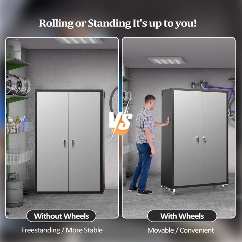 Tool Storage Cabinet On Wheels , Silver
