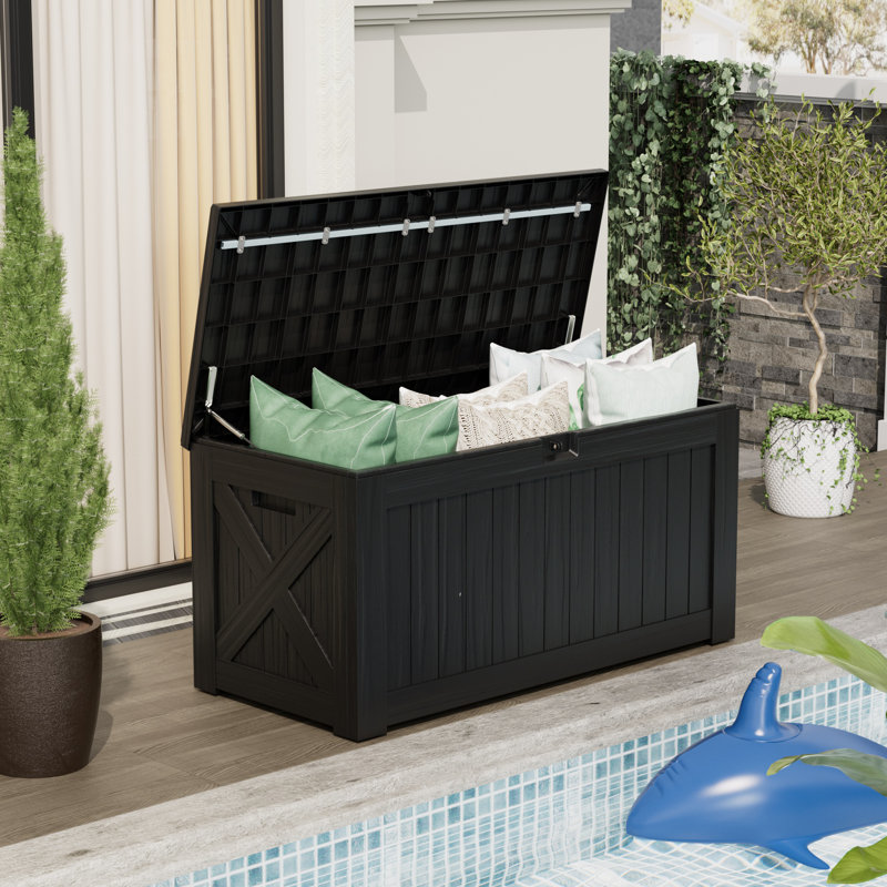 Furmax 120 Gallons Water Resistant Plastic Lockable Deck Storage Box, Black
