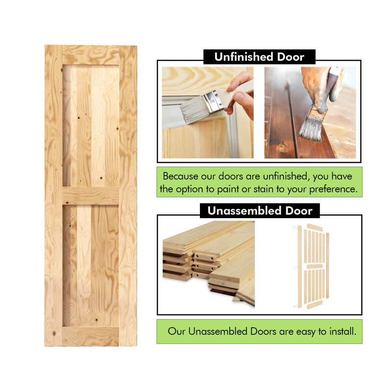 Porte de grange non finie en bois de pin massif Double X Design, 24 po x 96 po