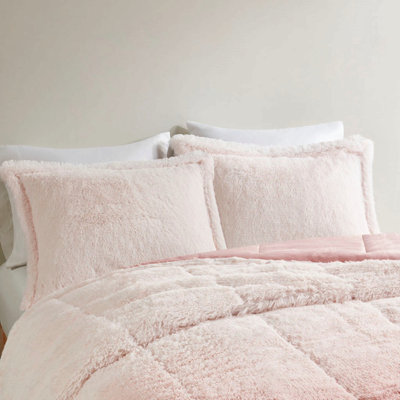 King/Cal King Ombre Shaggy Long Fur Comforter Mini Set
