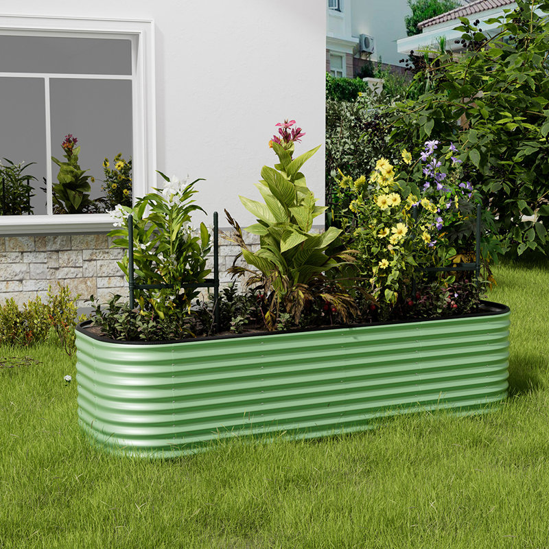 Capus Steel Outdoor Planter Box, 80cm H x 240cm W x 56cm D, Light Green