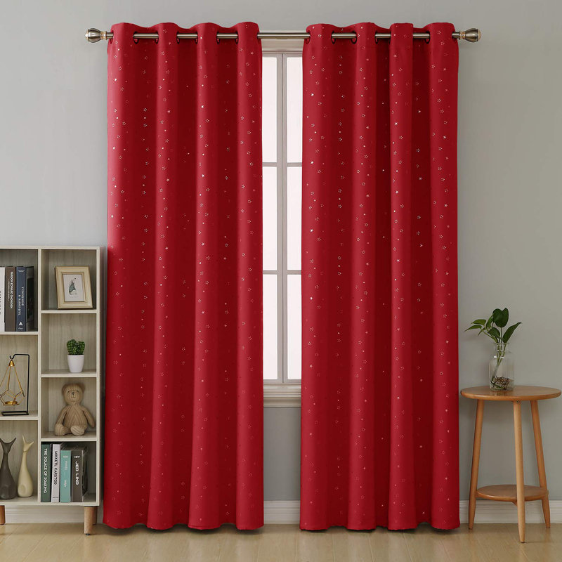 Star Printed Room Darkening Thermal Insulated Curtain Panels (Set Of 2), 52" W x 84" L, Black
