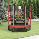 Φ5FT Kids Trampoline With Enclosure Net, Springless Design, Safety Pad And Steel Frame For Indoor Outdoor, Toddler Round Bouncer For Age 3 To 6 Years RED
