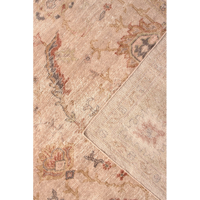 Hand-Knotted Distressed Floral Rug Beige Pink Classic Pattern, Rectangle 12' x 15'