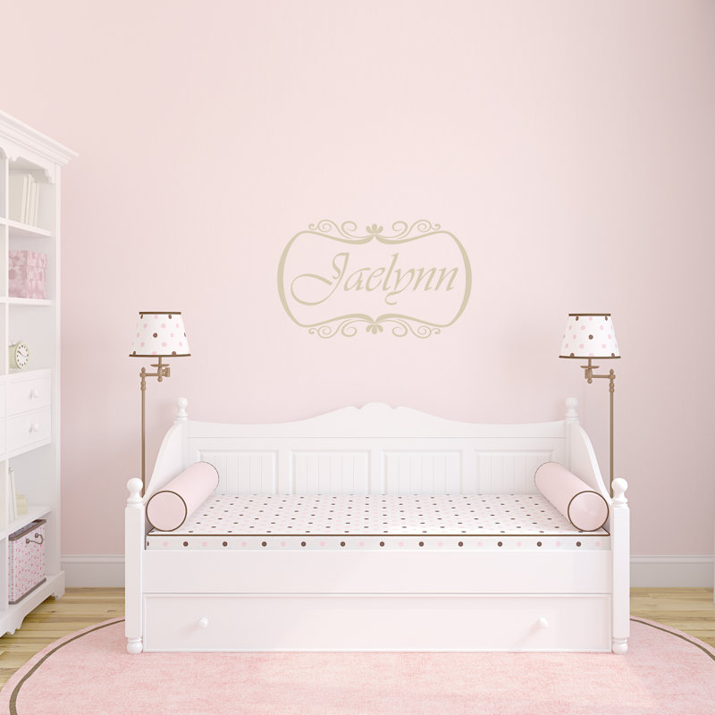 Décalcomanie murale nom personnalisé avec bordure, Beige clair, Oui