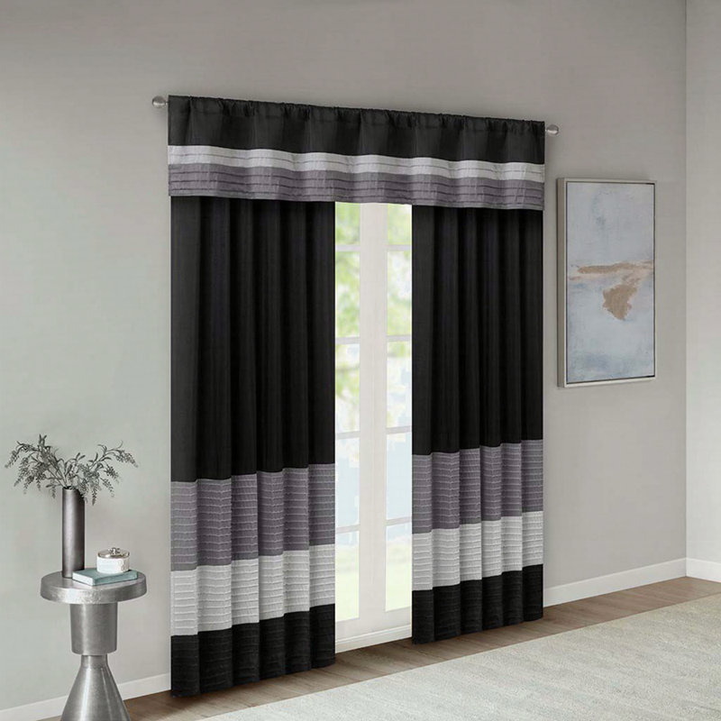 Rideau occultant en polyester Lamaar, Noir/gris