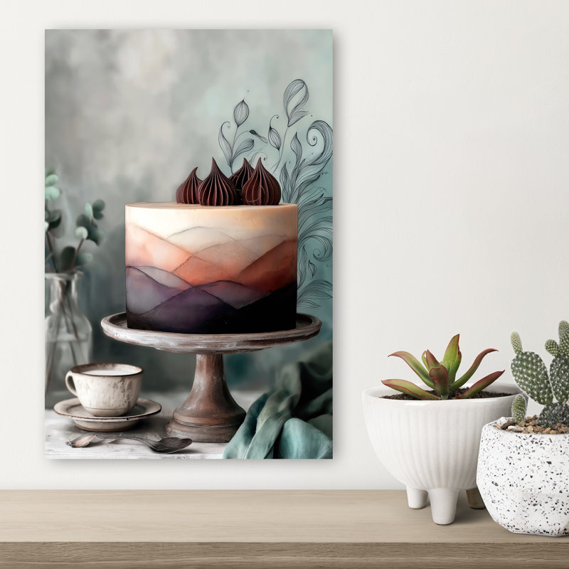Aquarelle, gâteau de montagne, paysage délicat, paysage rêveur, art mural, 18" H x 12" W