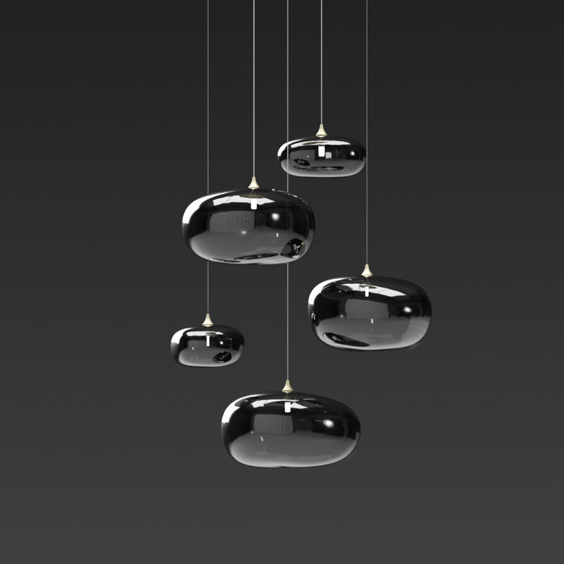 Ensemble de 5 luminaires suspendus Kloud, Noir, 105", Gris
