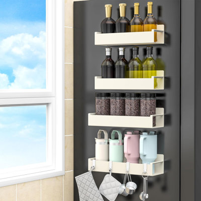 4 Pack Magnetic Spice Rack Organizer, Cream White